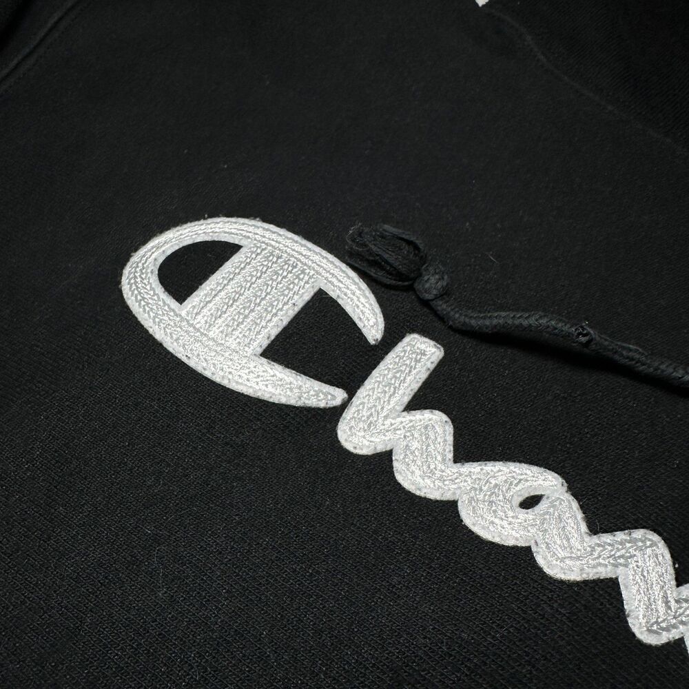 VTG Champion Premium Reverse Weave Hoodie Large Black Heavyweight Streetwear - Picture 9 of 10